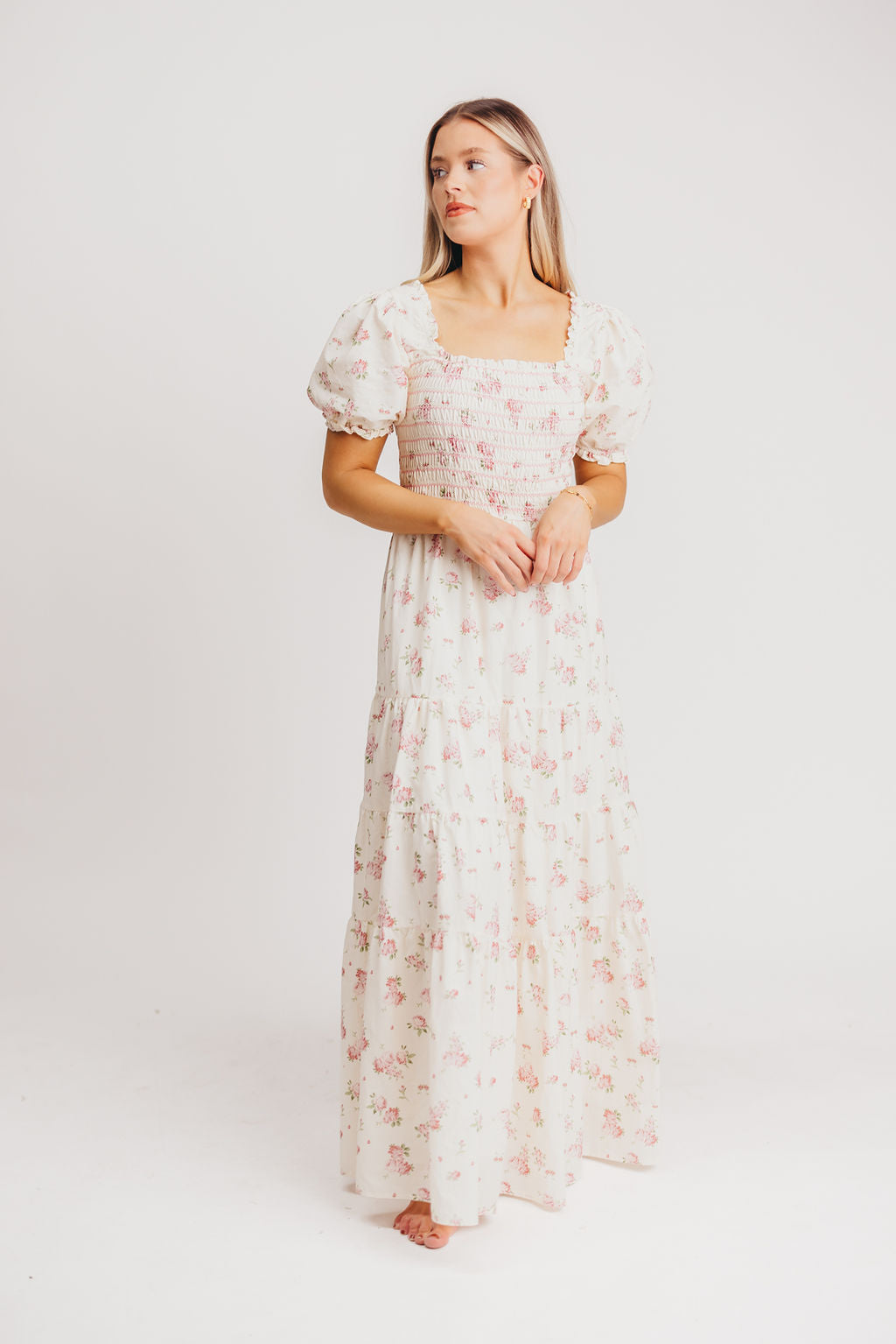 Harper Worth Maxi Dress in Ivory/Pink Floral - Inclusive Sizing (S-3XL) - Bump Friendly