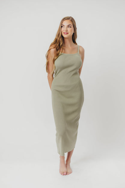 Katelyn Tie-Back Ribbed Midi Dress in Sage