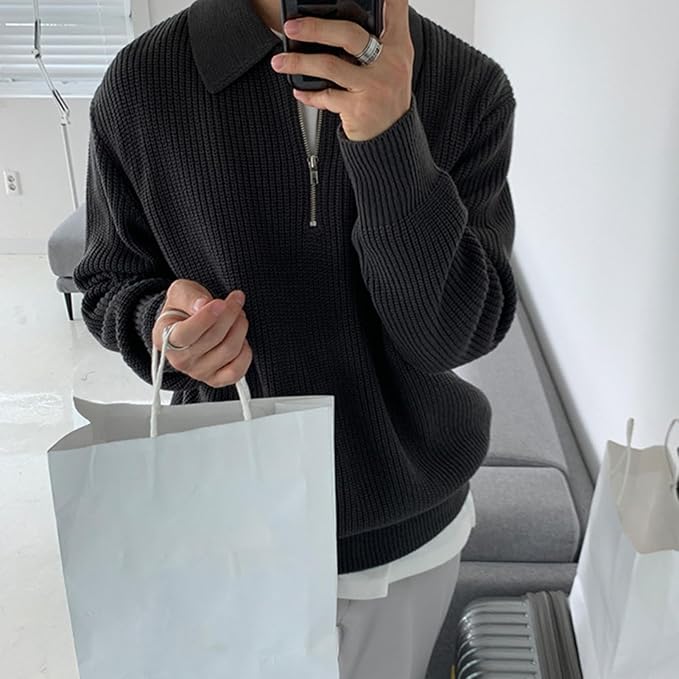Men's ribbed zip-up sweater with collar – men