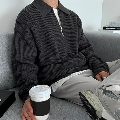 Men's ribbed zip-up sweater with collar – men