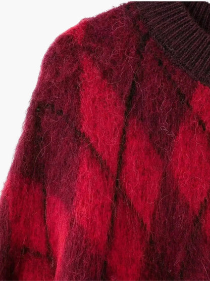 Zelda vintage red argyle knit sweater – women