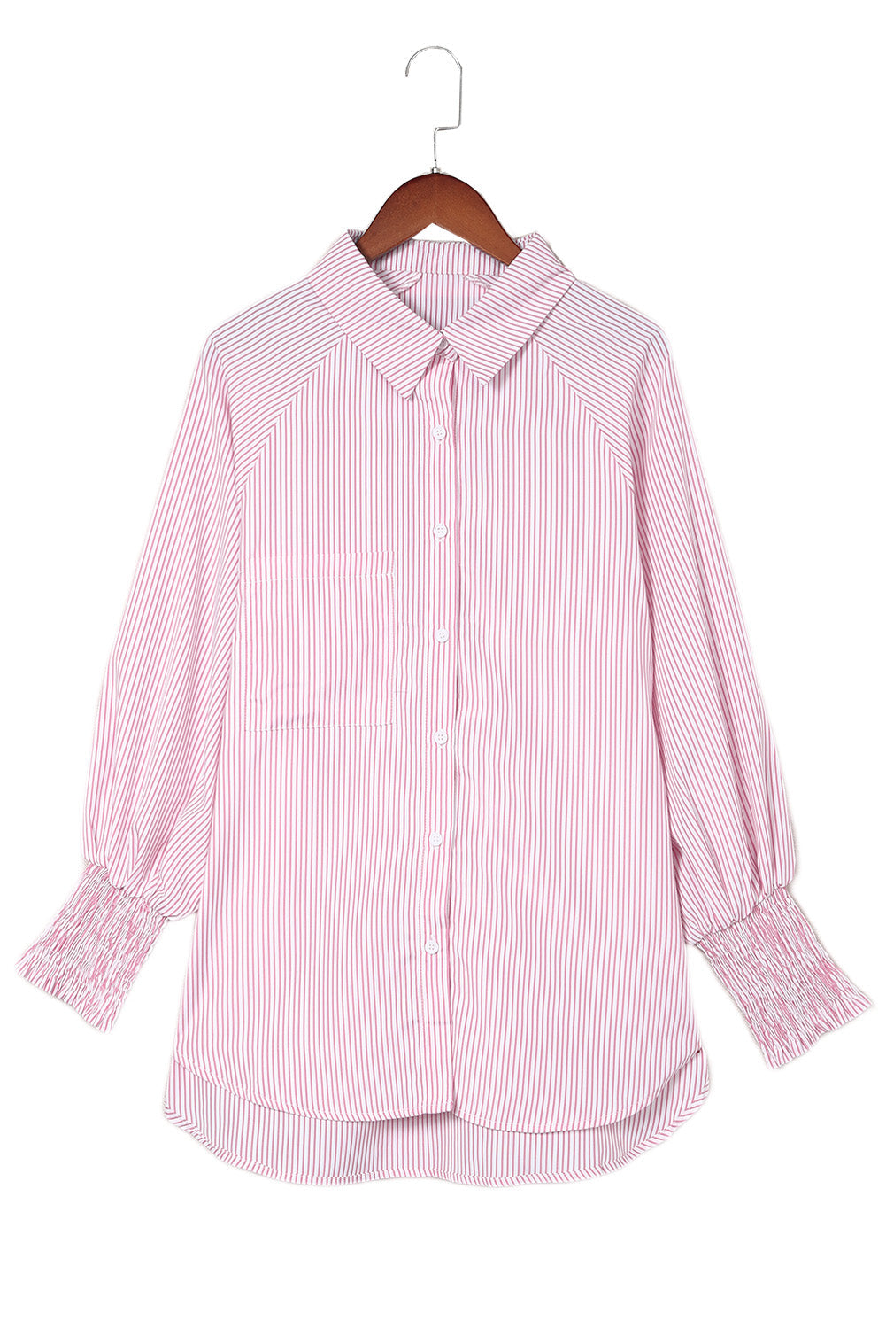 Light Blue Striped Casual Shirred Cuffs Shirt