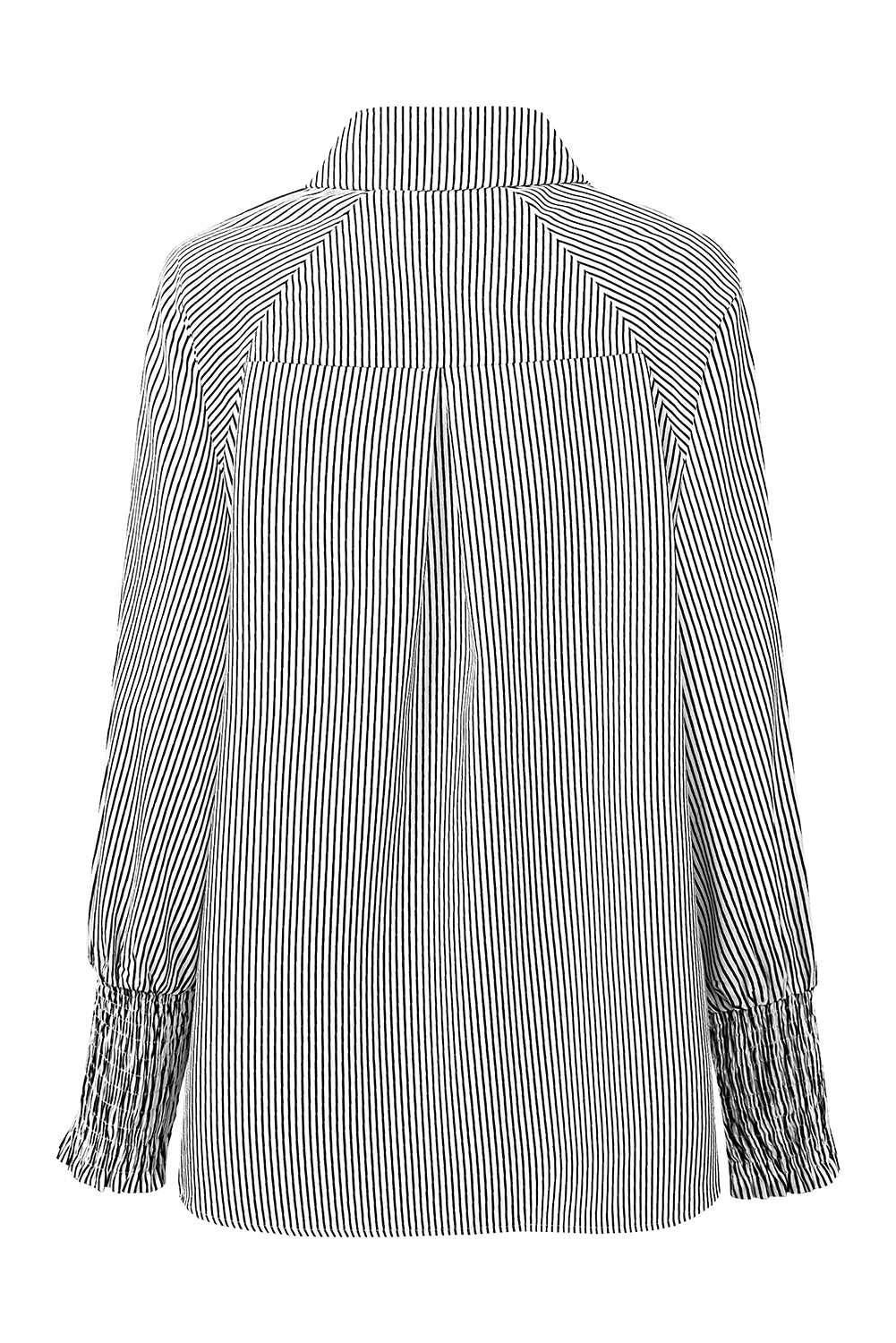 Light Blue Striped Casual Shirred Cuffs Shirt