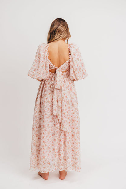 Melody Maxi Dress with Pleats and Bow Detail in Winter Blush - Bump Friendly & Inclusive Sizing (S-3XL)