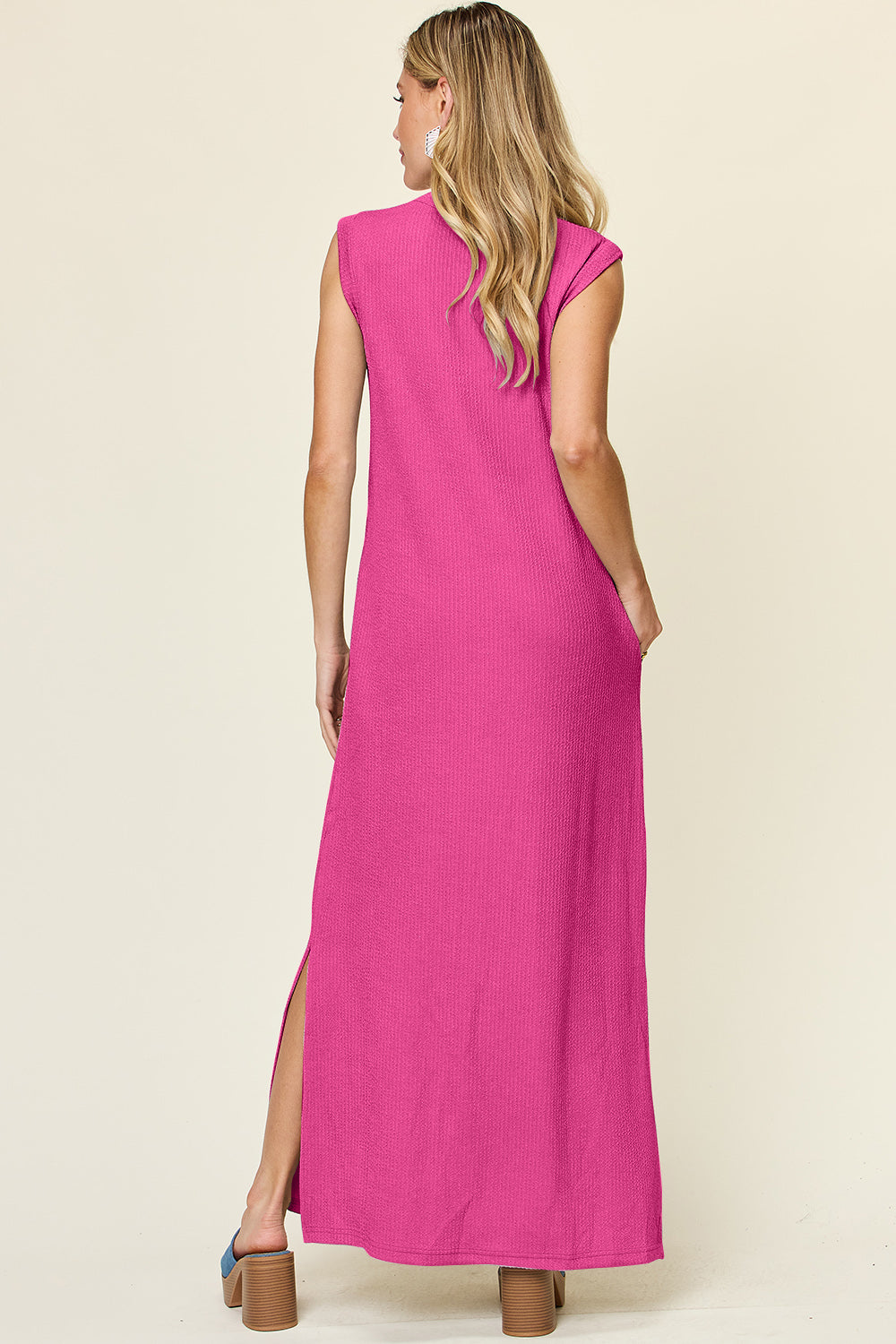 Double Take Full Size Texture Mock Neck Sleeveless Maxi Dress