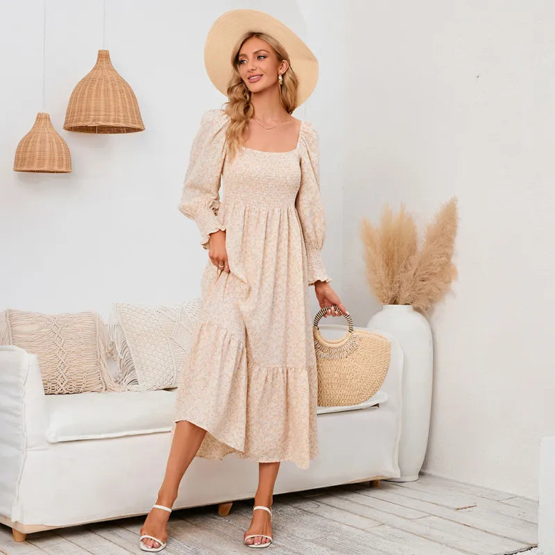 Corrine Tiered Sleeve Maxi Dress with Pockets in Beige - Bump Friendly (Restocking End of July)