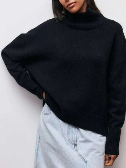 Oversized high-neck knit sweater – women