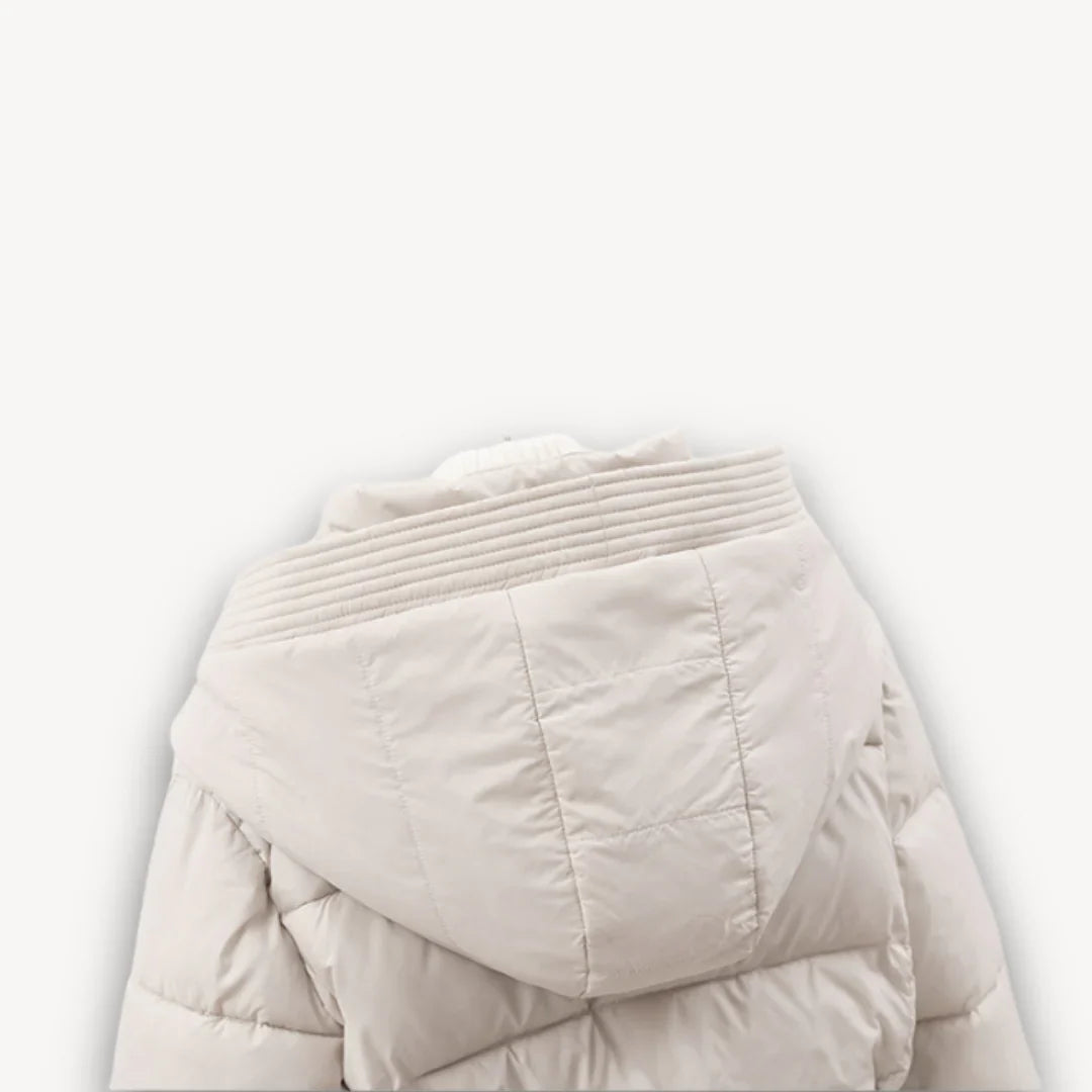 Women's winter jacket with hood and belt, lightly padded