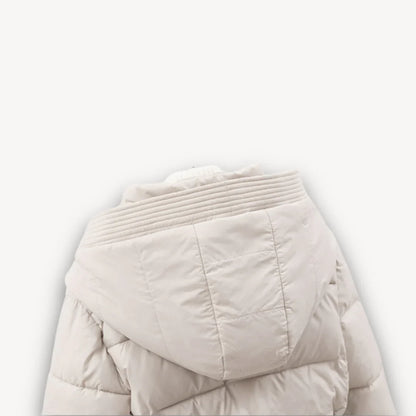 Women's winter jacket with hood and belt, lightly padded