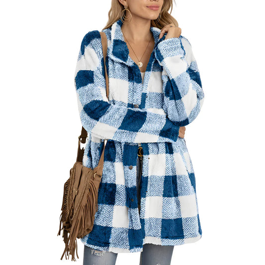 Malvina stylish long check jacket – women