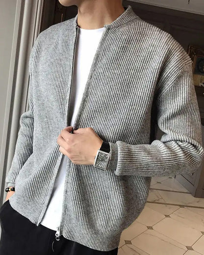 Bennett rib-knit zip cardigan with stand collar – men