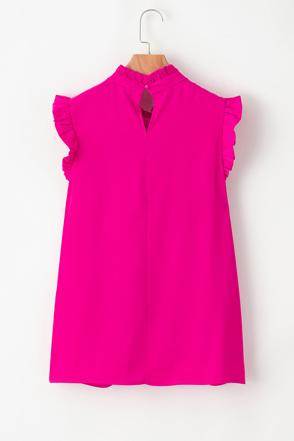 Bright Pink Frilled Trim Sleeveless Pleated Blouse