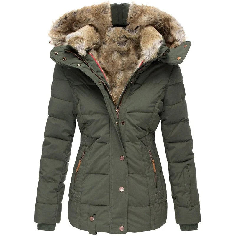 Aurora – warm, lined winter jacket with fur hood and zippered pockets