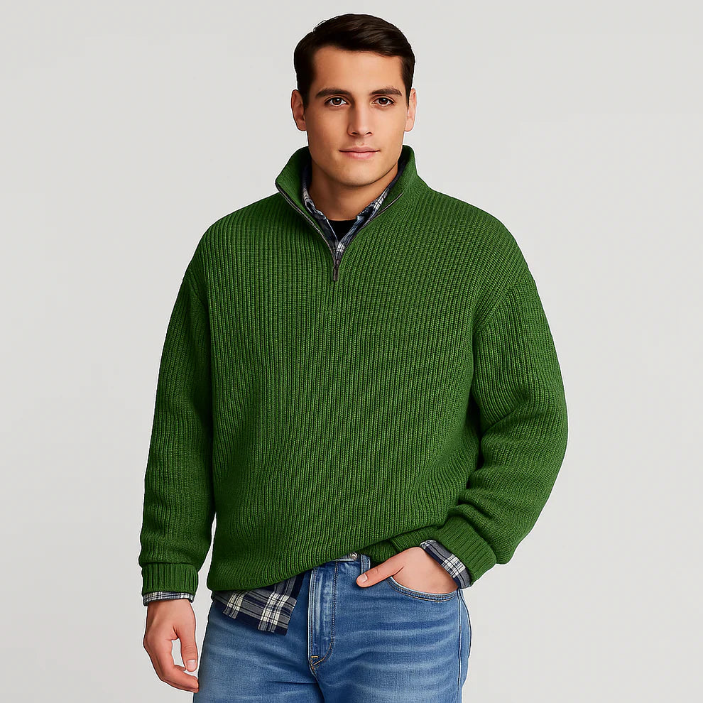 Men's ribbed half-zip knit sweater – men