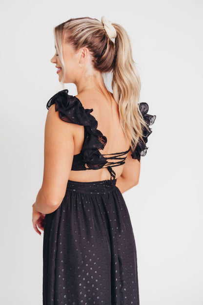 Ingrid Embroidered Maxi Dress in Black Dots