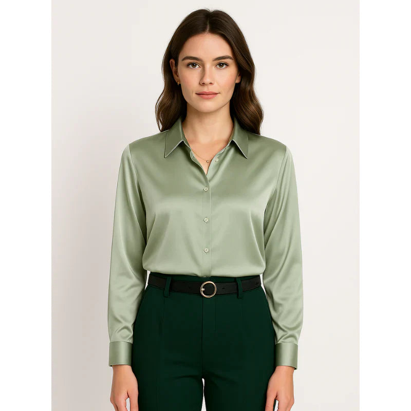Elegant women's satin blouse with button details