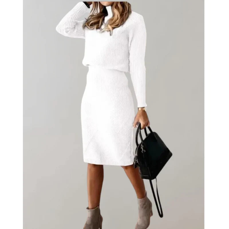 Elegant women's set with roll-neck sweater and skirt