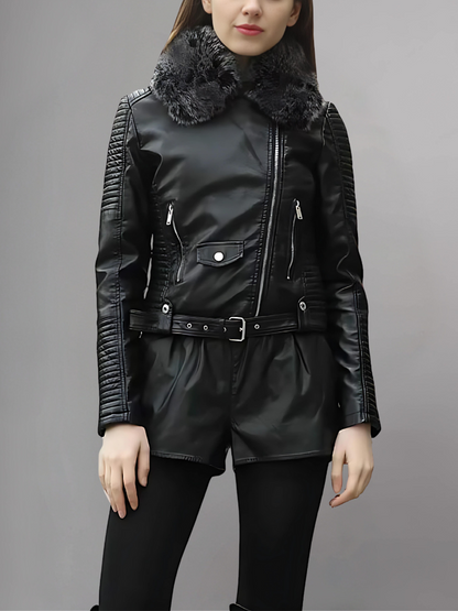 Women’s Faux Fur Quilted Moto Jacket