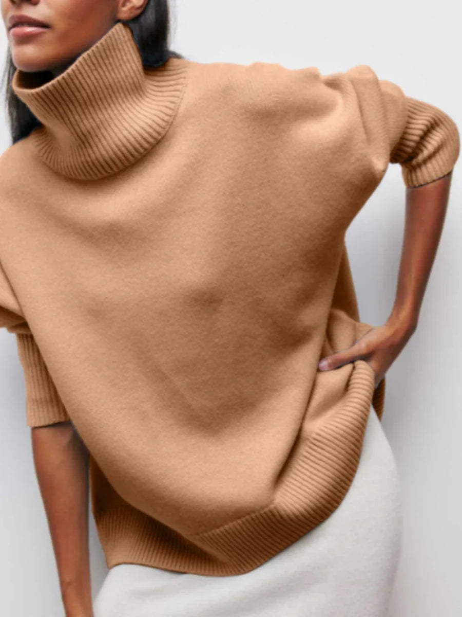Oversized high-neck knit sweater – women