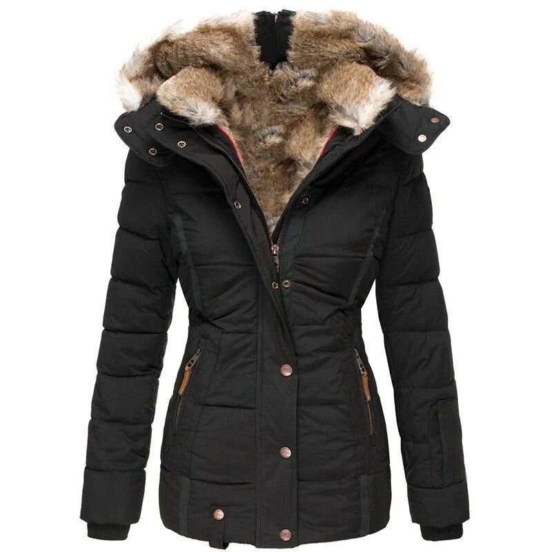 Aurora – warm, lined winter jacket with fur hood and zippered pockets