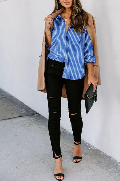 Striped Button Up Long Sleeve Shirt