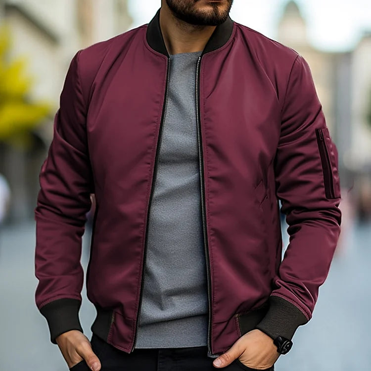 Men's bomber jacket with high collar and zipper
