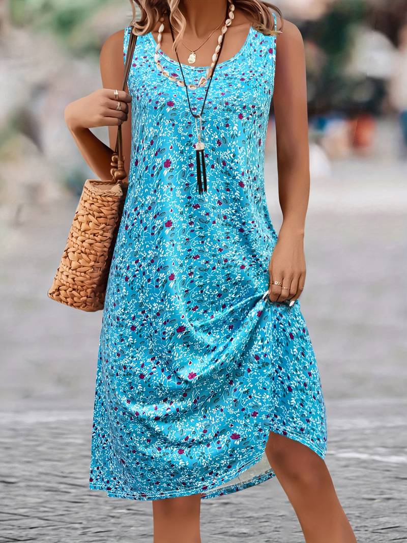 Ava – adorable dress with a round neckline and a floral pattern