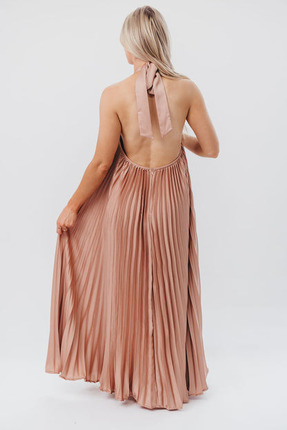 Maren Pleated Halter Maxi Dress in Mauve - Bump Friendly (S-XL)