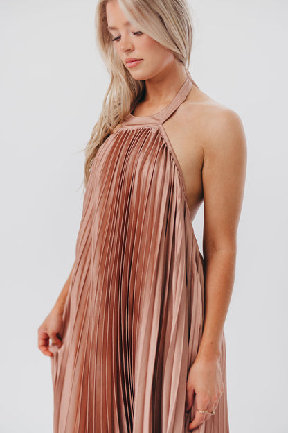 Maren Pleated Halter Maxi Dress in Mauve - Bump Friendly (S-XL)