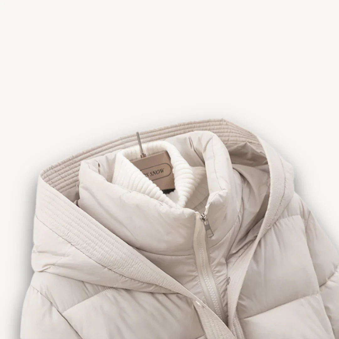 Women's winter jacket with hood and belt, lightly padded