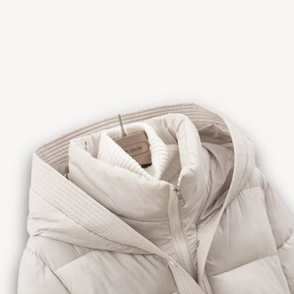 Women's winter jacket with hood and belt, lightly padded