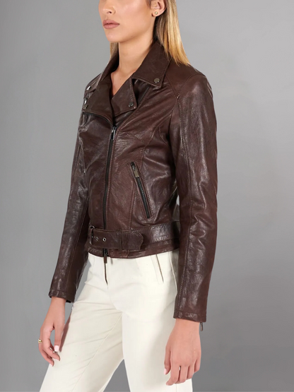 Women Green Cafe Racer Style Biker Genuine Leather Jacket