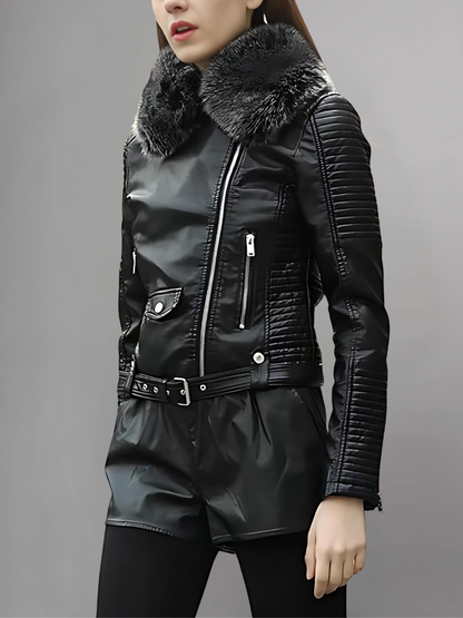 Women’s Faux Fur Quilted Moto Jacket