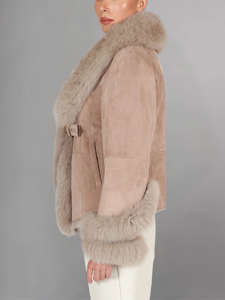 Elbow Street Fashion Winter Shearling Leather jacket