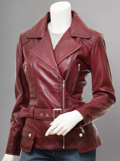 Women's Vintage Real Leather Jacket for Biker Style