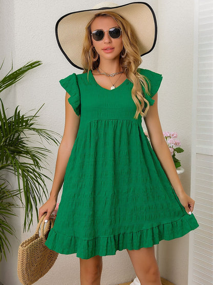 Ruffled Cap Sleeve Mini Dress