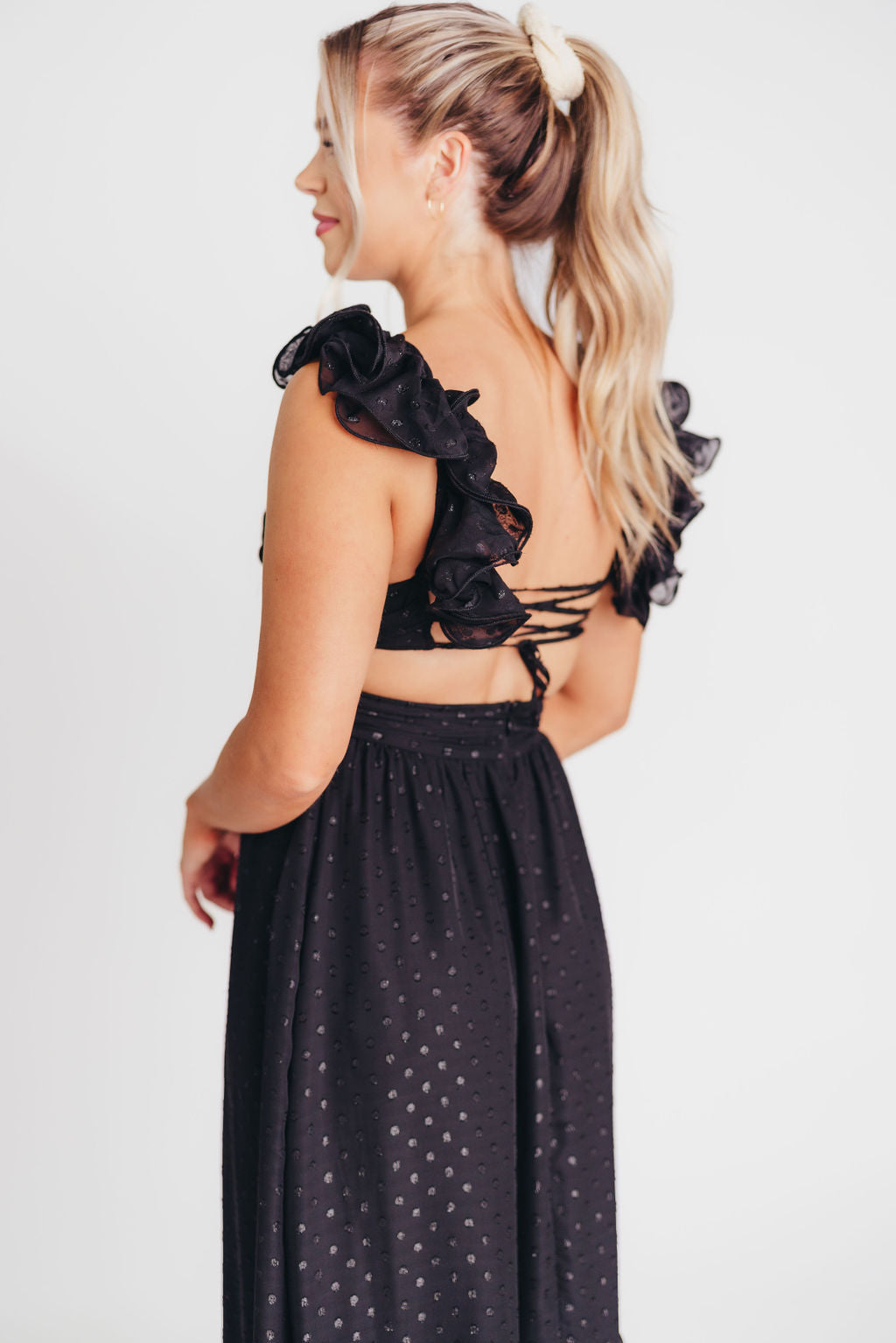 Ingrid Embroidered Maxi Dress in Black Dots