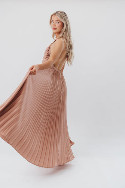 Maren Pleated Halter Maxi Dress in Mauve - Bump Friendly (S-XL)