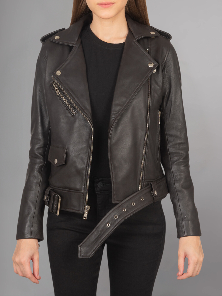 ALmi Women Cool Leather Fall Short Motorcyle Jacket