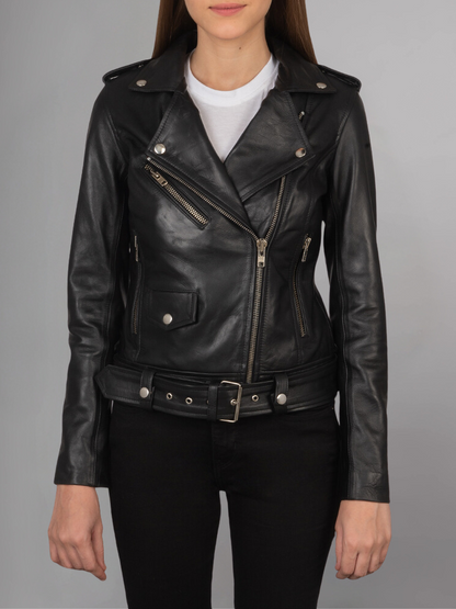 ALmi Women Cool Leather Fall Short Motorcyle Jacket