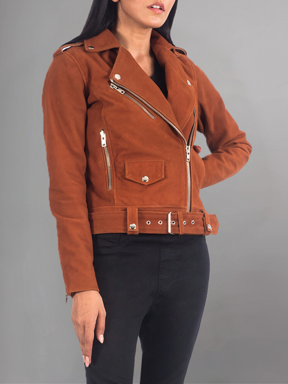 ALmi Women Cool Leather Fall Short Motorcyle Jacket