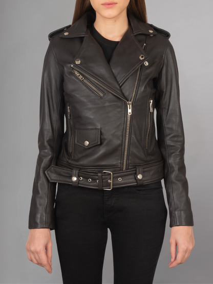 ALmi Women Cool Leather Fall Short Motorcyle Jacket