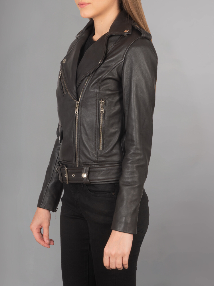 ALmi Women Cool Leather Fall Short Motorcyle Jacket