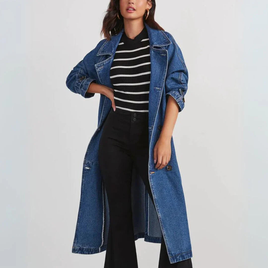 Long buttoned coat with belt – women