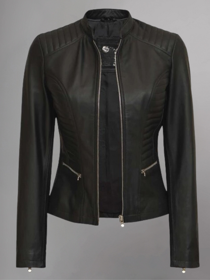 Amber Asymmetrical Black Biker Jacket Women