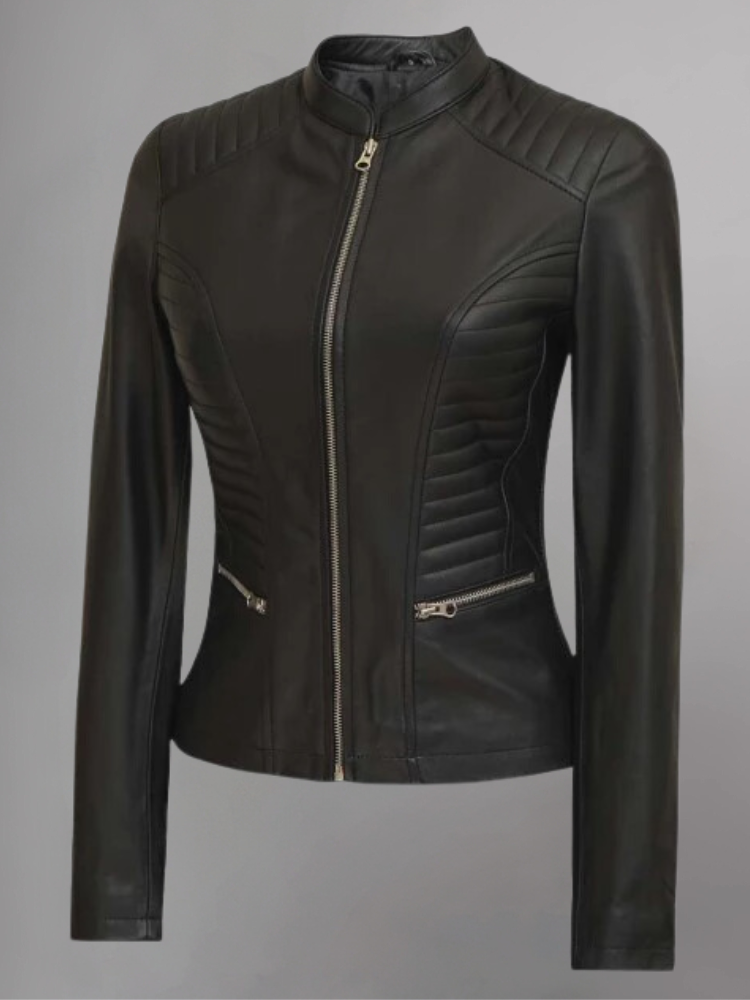 Amber Asymmetrical Black Biker Jacket Women