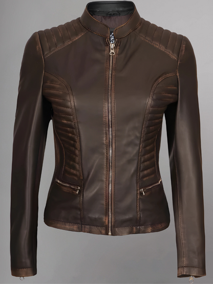 Amber Asymmetrical Black Biker Jacket Women