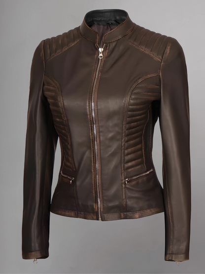 Amber Asymmetrical Black Biker Jacket Women