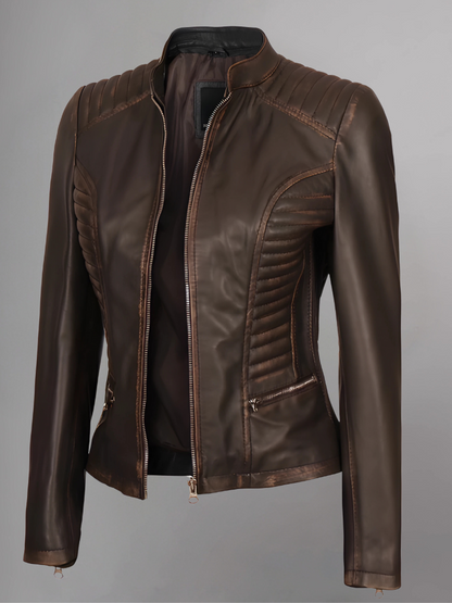 Amber Asymmetrical Black Biker Jacket Women