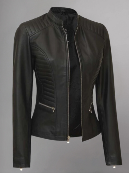 Amber Asymmetrical Black Biker Jacket Women